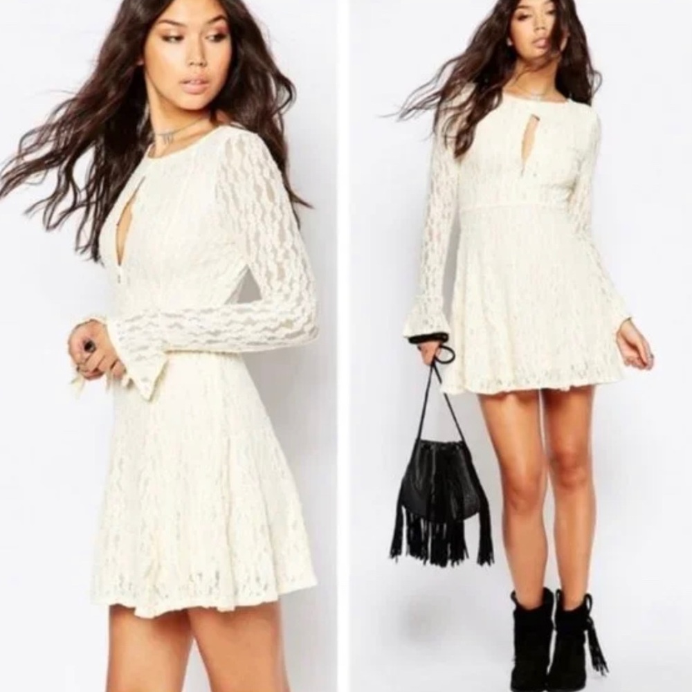 Free People Shearling Lace Mini Dress Size Medium